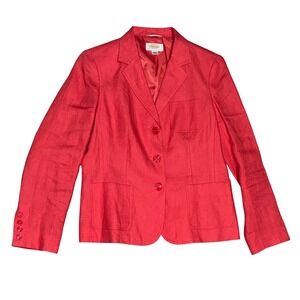 Talbots Petites Red Linen Blend Blazer Jacket Size 8‎ Buttons Pockets